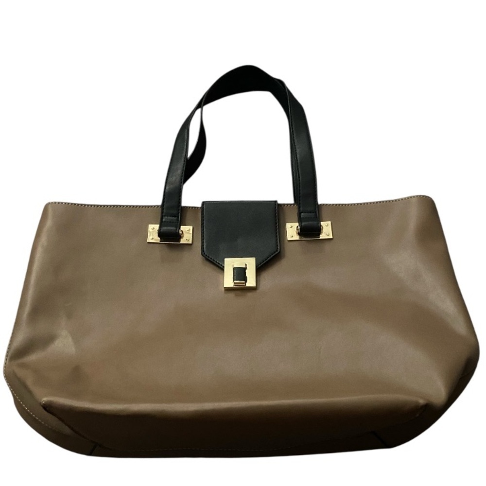 JutFan women’s brown black leather toot bag purse